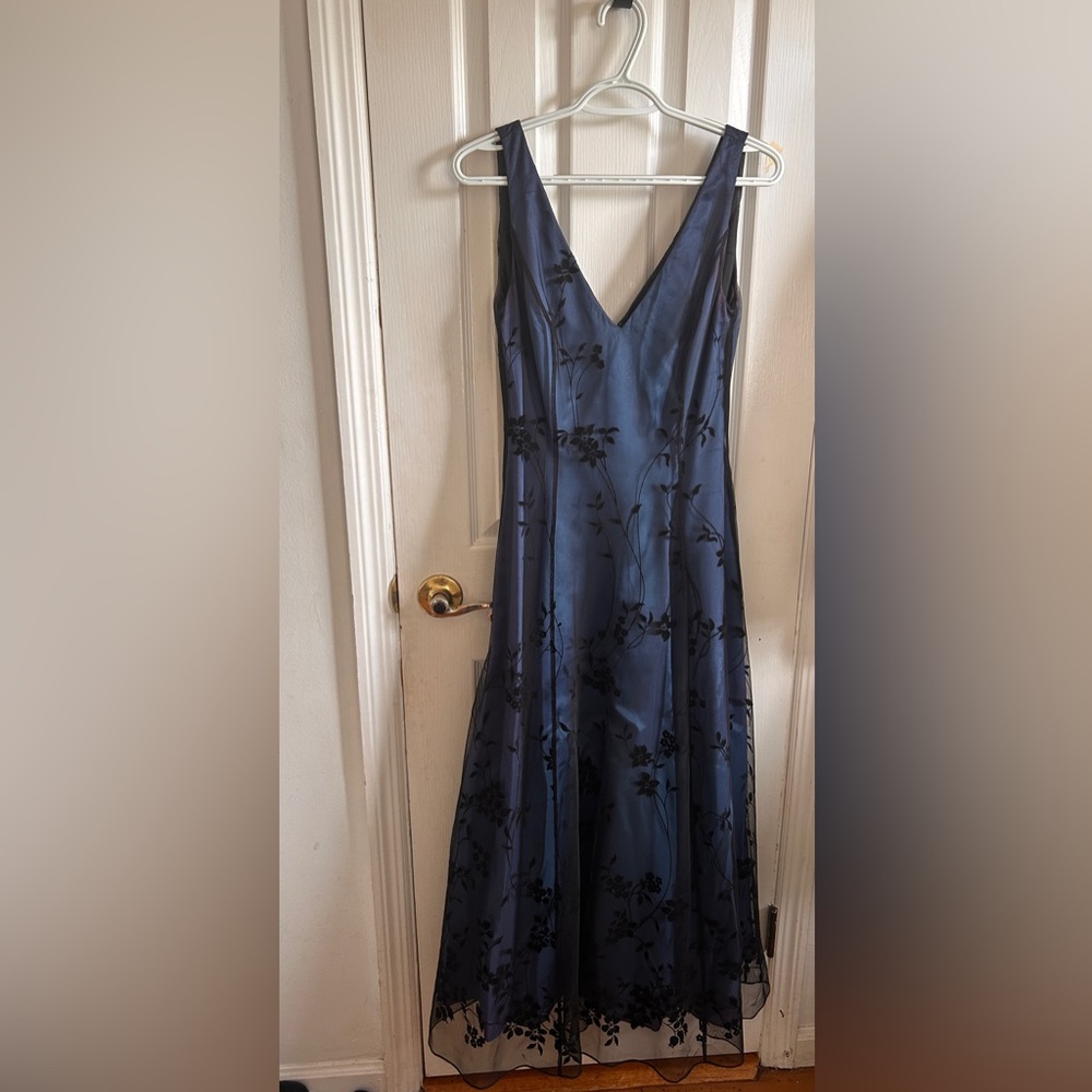 Papell Boutique Blue A-line Long Sleeve Dress